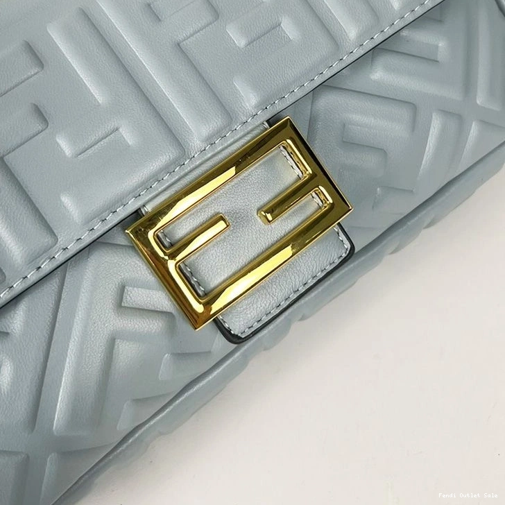 Affordable Sky Nappa Motif In Baguette Leather Fendi Medium FF Bag Blue 0725